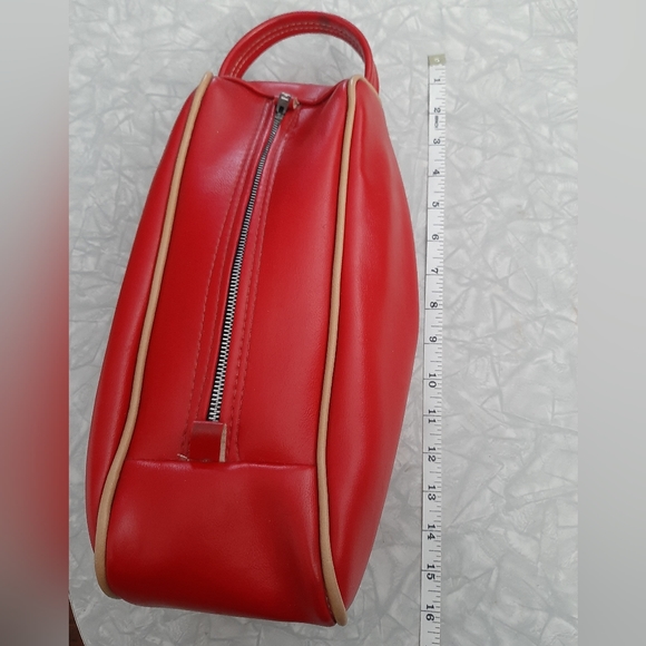 Vintage bowling shoe bag in red and cream toiletry travel case - Picture 4 of 6